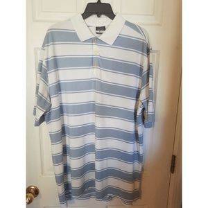 Nike Golf Dri-Fit Men's XL White Blue- Gray Striped Casual Polo
